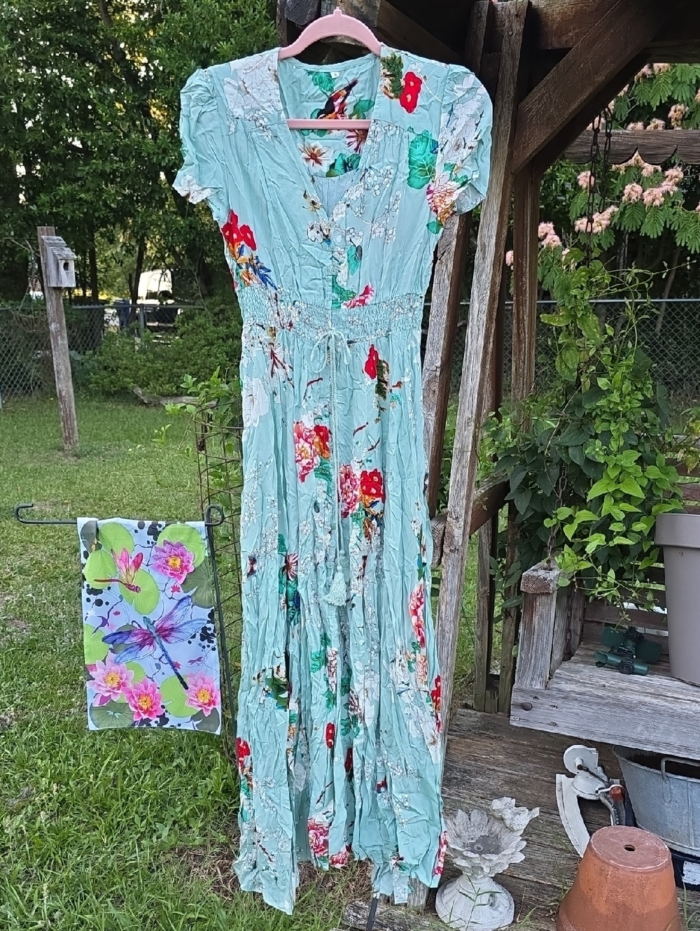 New Long Dress Button Down With Drawstring Tassel Waist Middle Slit